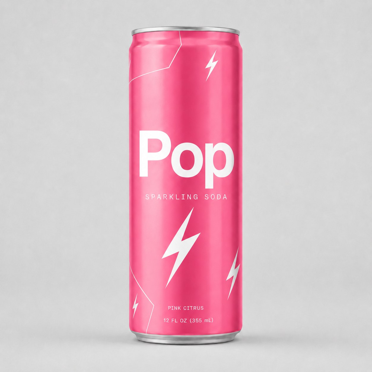 Première canette rose Pop générée par GPT-5.5, design initial avec symboles de foudre
